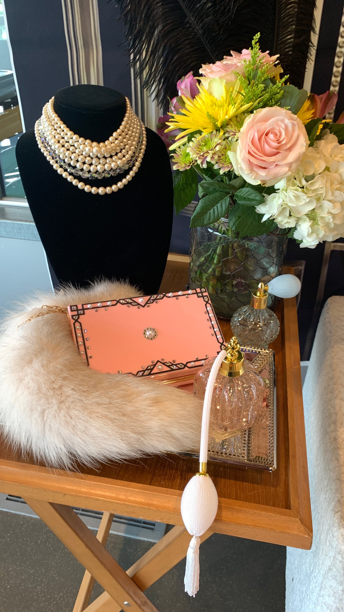 Art Deco Handbag w/Swarovski Crystal & Pearl Accents